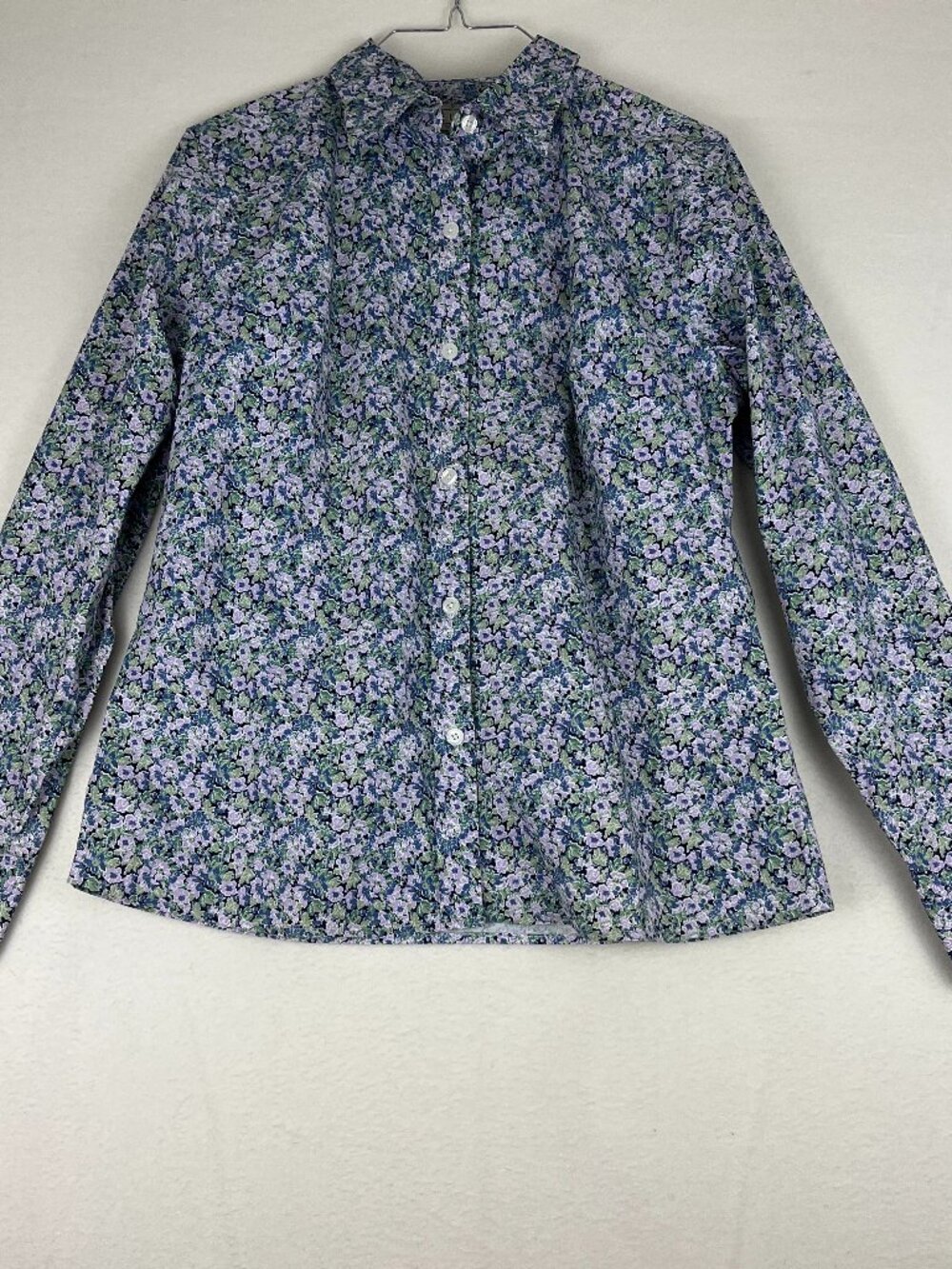 Y2K L.L.Bean Floral Button Down Shirt Size M Navy Ditsy Print